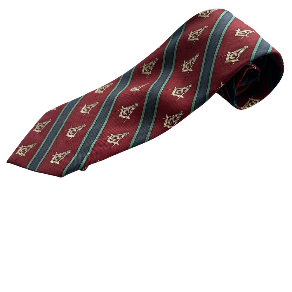 Grand Lodge Pennsylvania Masonic Silk Tie Mens Burgundy Striped Square Vintage - Picture 8 of 8